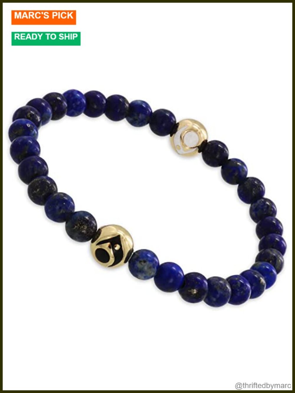 Lokai Stone & Metal Beaded Silicone Stretch Bracelet Slide-On Style